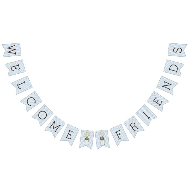 Blue and White Stripes with Mason Jar Baby Shower Bunting Flags (All)