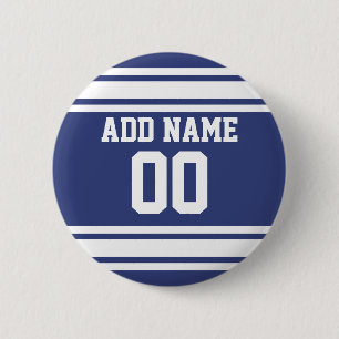 Blue and White Stripes with Name and Number 2 Inch Round Button