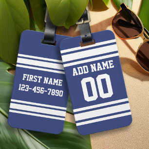 Blue and White Stripes with Name and Number Luggage Tag
