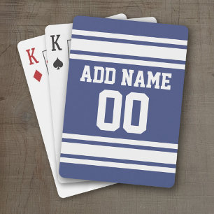 Blue and White Stripes with Name and Number Playing Cards
