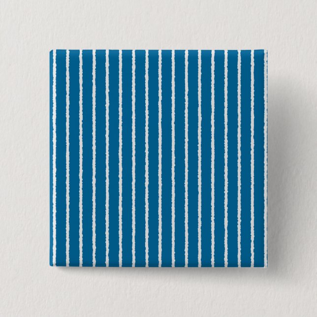 Blue and White Stripes with Uneven Lines 2 Inch Square Button (Front)