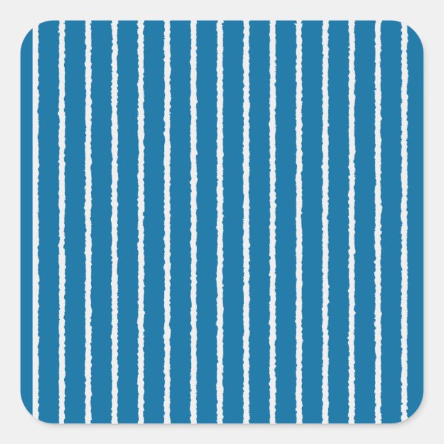 Blue and White Stripes with Uneven Lines Square Sticker (Front)
