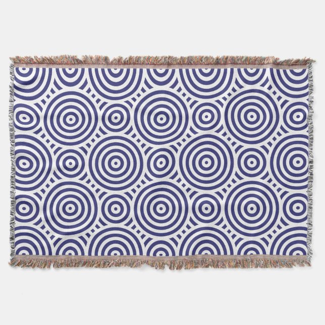 Blue and White Stylish Geometric Circle Pattern Throw Blanket (Front)