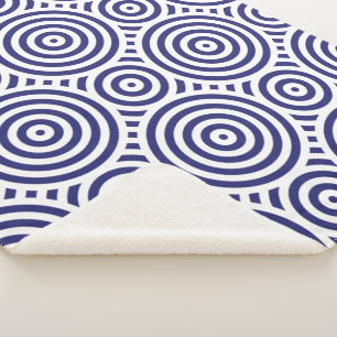 Blue and White Stylish Geometric Circular Pattern Sherpa Blanket