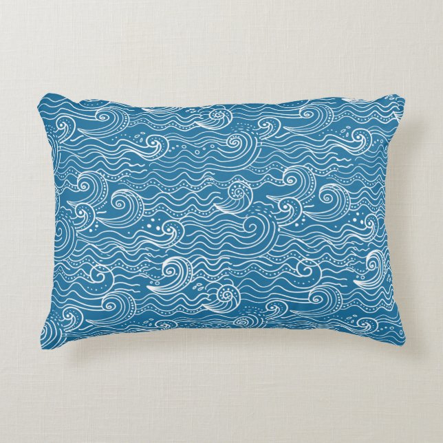 Blue and White Summer Ocean Waves  Accent Pillow (Front)