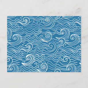 Blue and White Summer Ocean Waves Announcement Postcard