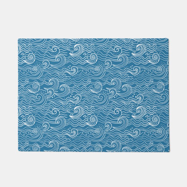 Blue and White Summer Ocean Waves  Doormat (Front)