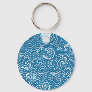 Blue and White Summer Ocean Waves  Keychain