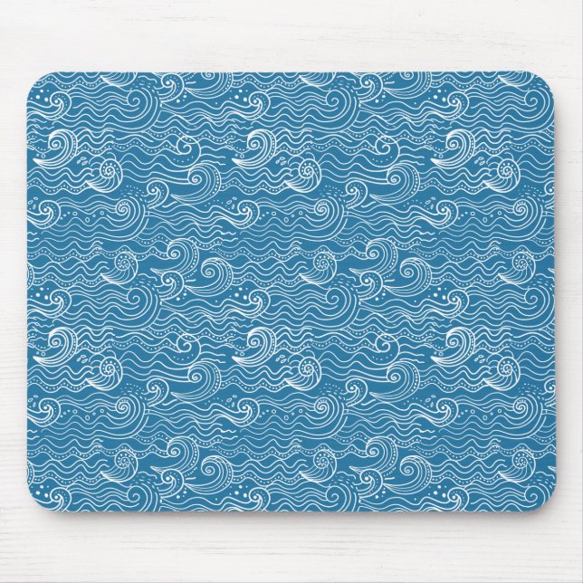 Blue and White Summer Ocean Waves  Mouse Pad (Front)