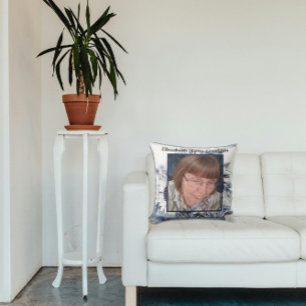 Blue and White Sunflower Art   Photo   Funeral     Throw Pillow