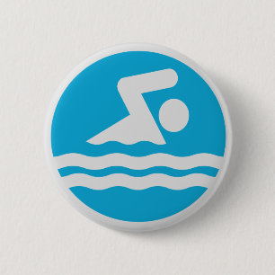 Blue and White Swim Decal Button Pin