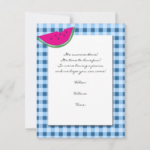 Blue and White Tablecloth and Watermelon Invitation