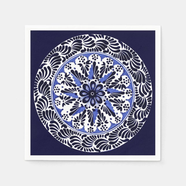 Blue and White Talavera Cuatro Napkin (Front)