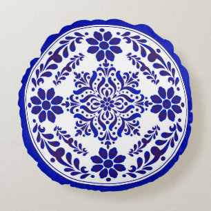 Blue and White Talavera Three Round Pillow