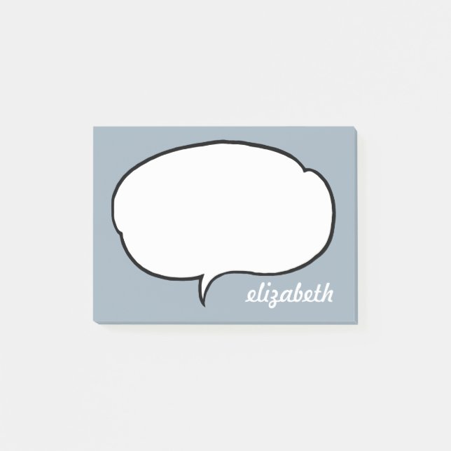 Blue and White Talk Bubble Personalized Name Post-it Notes (Front)