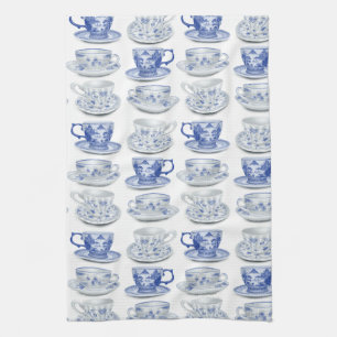 Blue and white tea cup kitchen towel