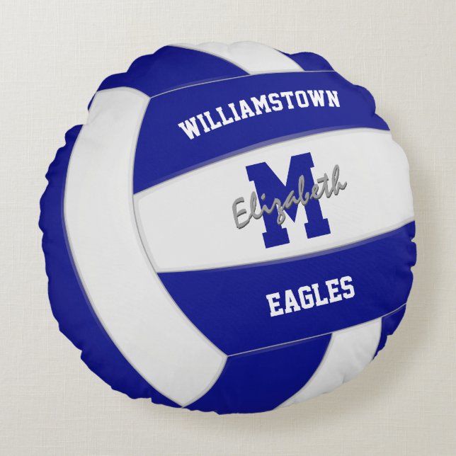 blue and white team colours kids volleyball round pillow (Front)