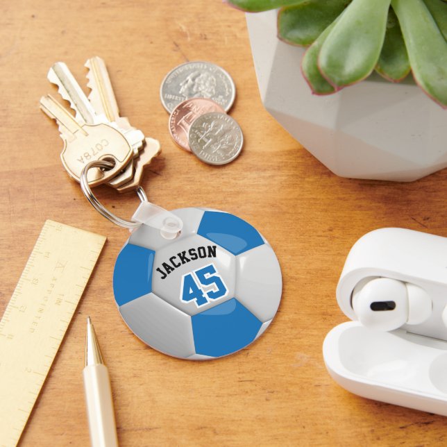 Blue and White Team Soccer  ⚽ Ball Keychain (Desk)