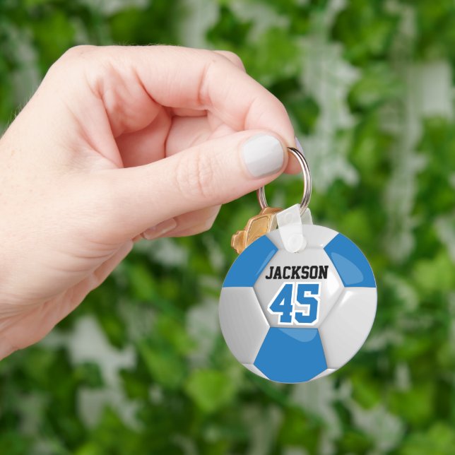 Blue and White Team Soccer  ⚽ Ball Keychain (Hand)