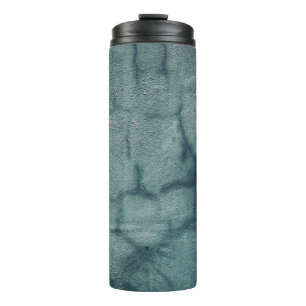 Blue and white textile with water droplets thermal tumbler