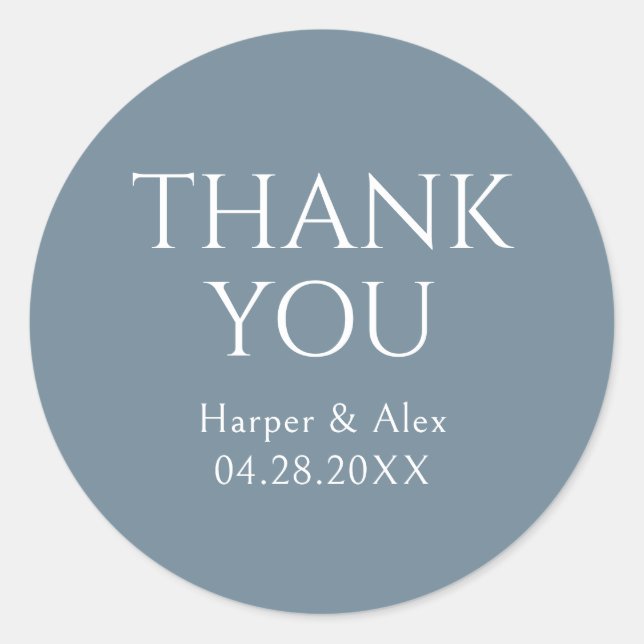 Blue and White Thank You Classic Round Sticker (Front)