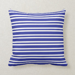 Blue and White Thick and Thin Stripes Throw Pillow