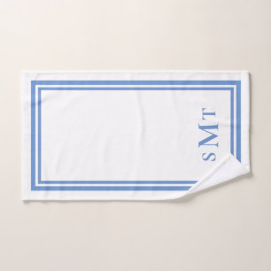 Blue and White Three Letter Monogram Bath Towel Set
