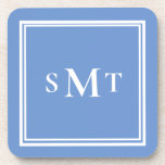 Blue and White Three Letter Monogram Coaster<br><div class="desc">Create your own blue and white three letter monogram coasters. Simple to personalize with custom initials in elegant minimalist typography.</div>