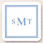 Blue and White Three Letter Monogram Coaster<br><div class="desc">Create your own blue and white three letter monogram coasters. Simple to personalize with custom initials in elegant minimalist typography.</div>