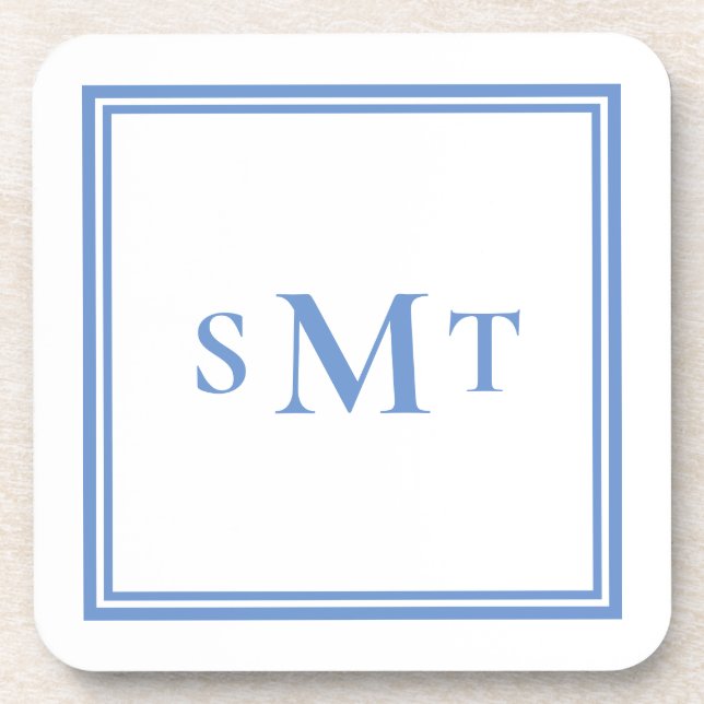 Blue and White Three Letter Monogram Coaster (Front)
