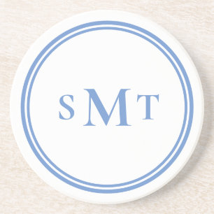 Blue and White Three Letter Monogram Coaster