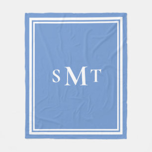 Blue and White Three Letter Monogram Fleece Blanket