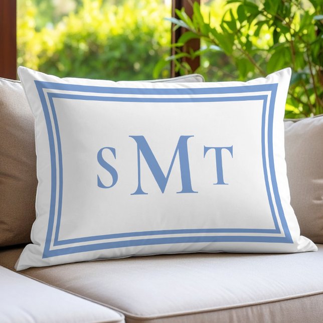 Blue and White Three Letter Monogram Lumbar Pillow (Creator Uploaded)