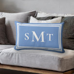 Blue and White Three Letter Monogram Lumbar Pillow<br><div class="desc">Blue and White Three Letter Monogram Throw Pillow</div>