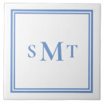 Blue and White Three Letter Monogram Tile<br><div class="desc">Create your own blue and white three letter monogram decorative tile. Simple to personalize with custom initials in elegant minimalist typography.</div>