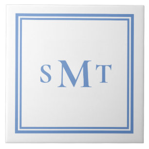 Blue and White Three Letter Monogram Tile
