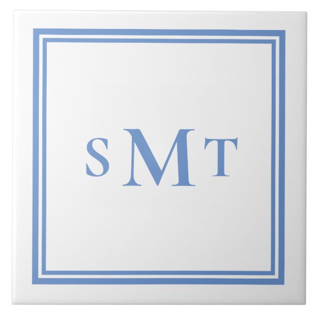 Blue and White Three Letter Monogram Tile (Front)