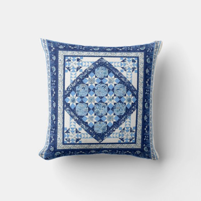 Blue and White  Throw Pillow (Front)