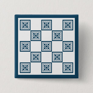 Blue and white tiles 2 inch square button