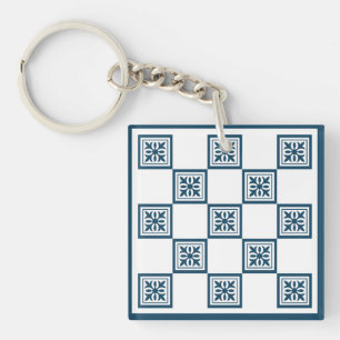 Blue and white tiles keychain