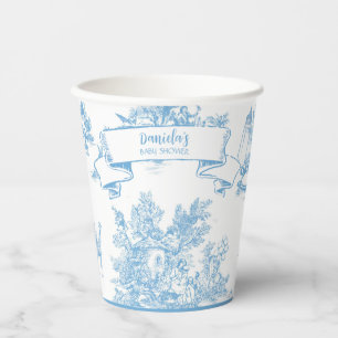 Blue and White Toile de Jouy Baby Shower Paper Cups