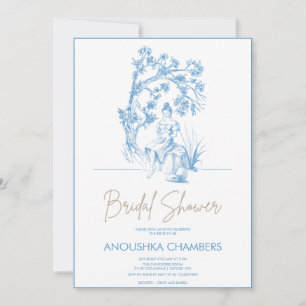 Blue and White Toile de Jouy Bridal Shower Invitation