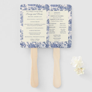 Blue and White Toile Hand Fan