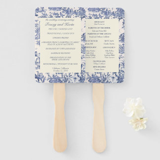 Blue and White Toile Hand Fan