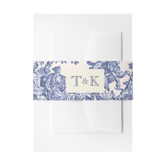 Blue and White Toile Invitation Belly Band (Front Example)