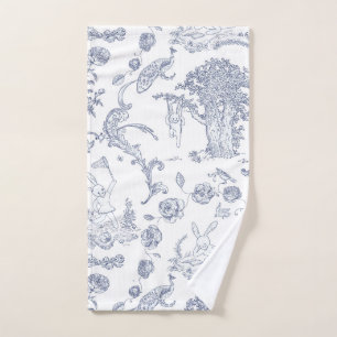 Blue and White Toile Rabbit Bunny Wonderland Hand Towel