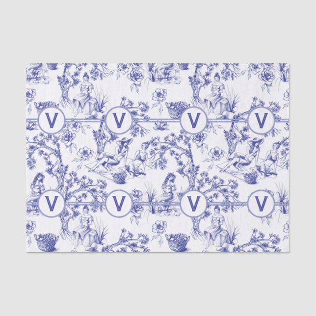 Blue and White Toile Tissue Paper (Front)