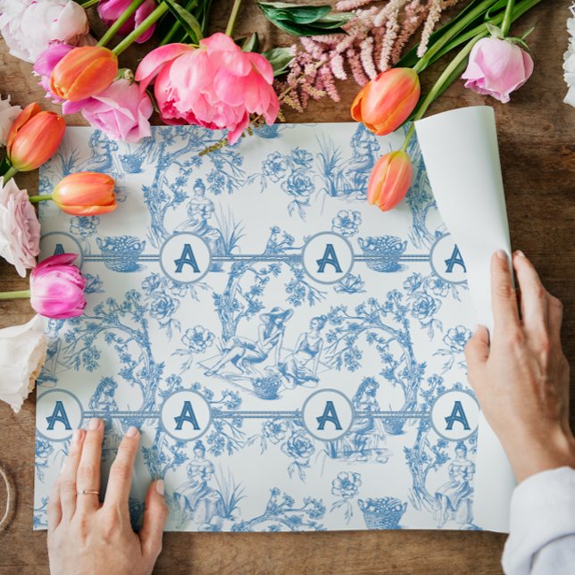 Blue and White Toile Wrapping Paper (Creator Uploaded)