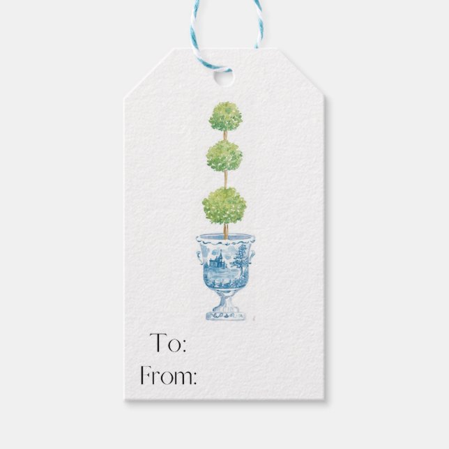 Blue and White Topiary Gift Tag (Front)