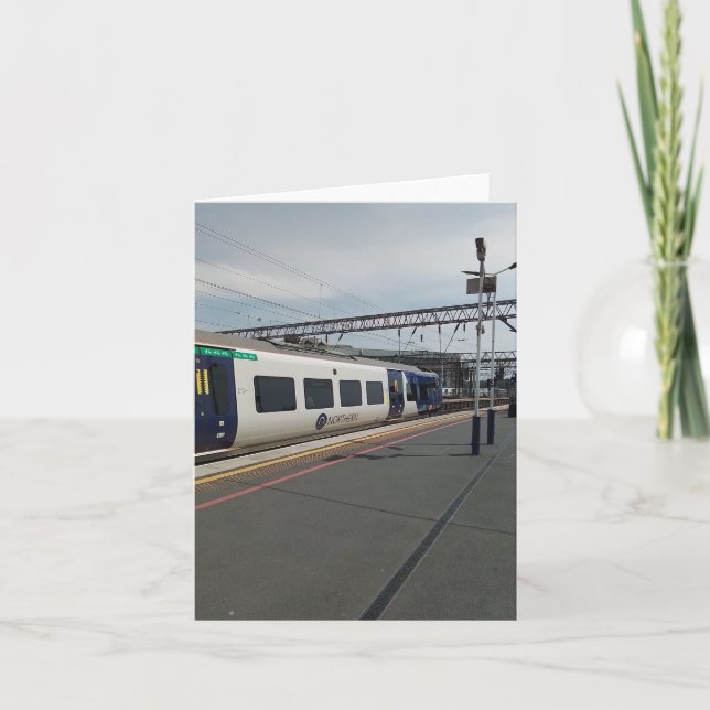 Blue and white train card (Front)